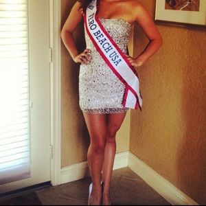 SHERRI HILL beaded strapless cocktail dress